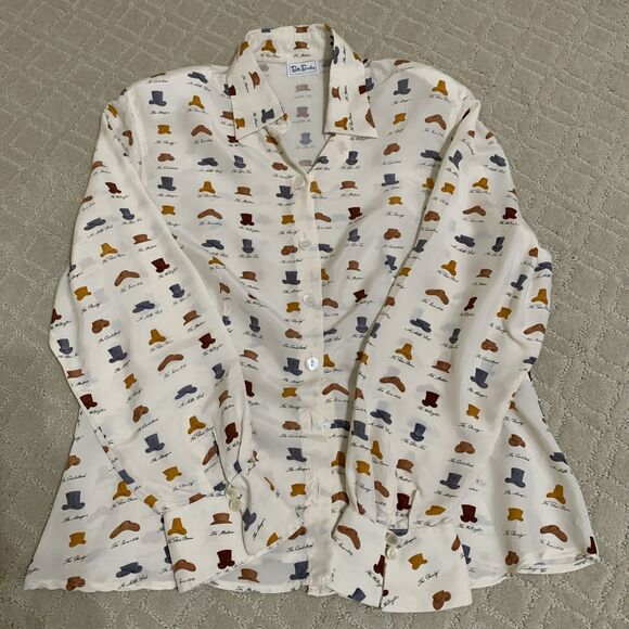 Vintage Betty Barclay Equestrian Western Hats Blouse Beige Coral Sz 46 M/L - Picture 3 of 9